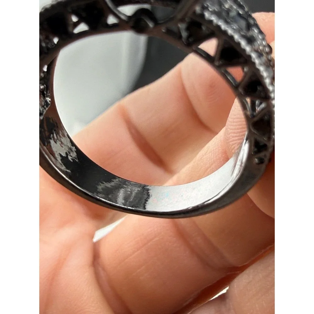 Vintage Estate Cocktail Ring Black Rhinestone Pave Statement 10